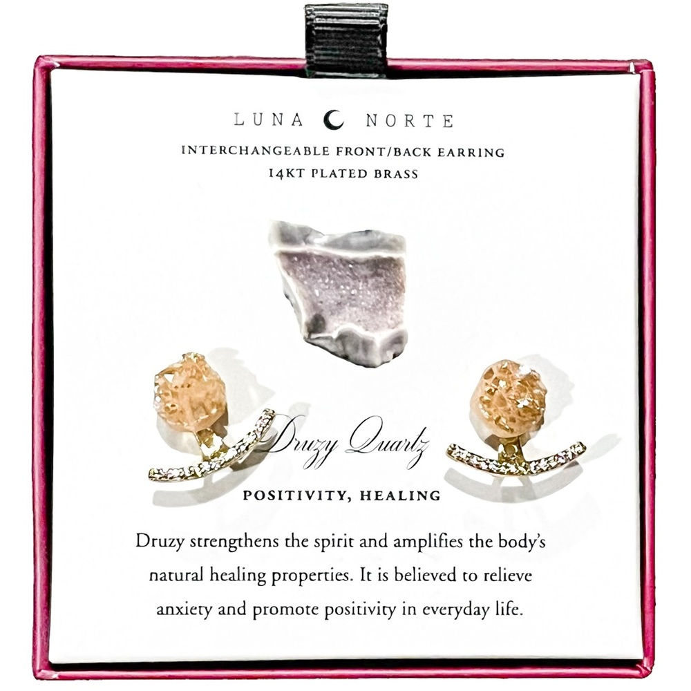 Luna Norte Interchangeable Front Back Druzy Quartz Earrings